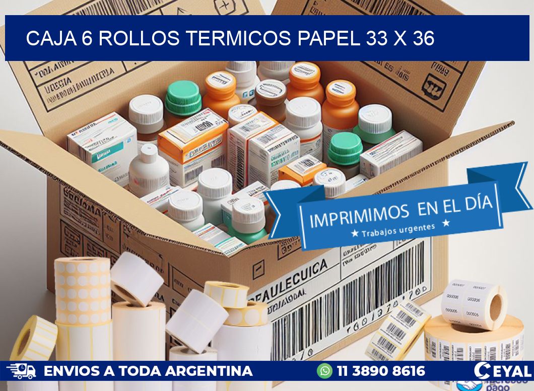 CAJA 6 ROLLOS TERMICOS PAPEL 33 x 36
