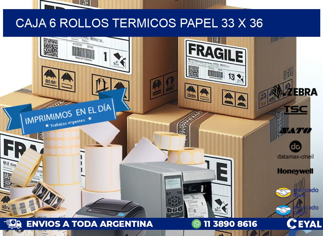 CAJA 6 ROLLOS TERMICOS PAPEL 33 x 36