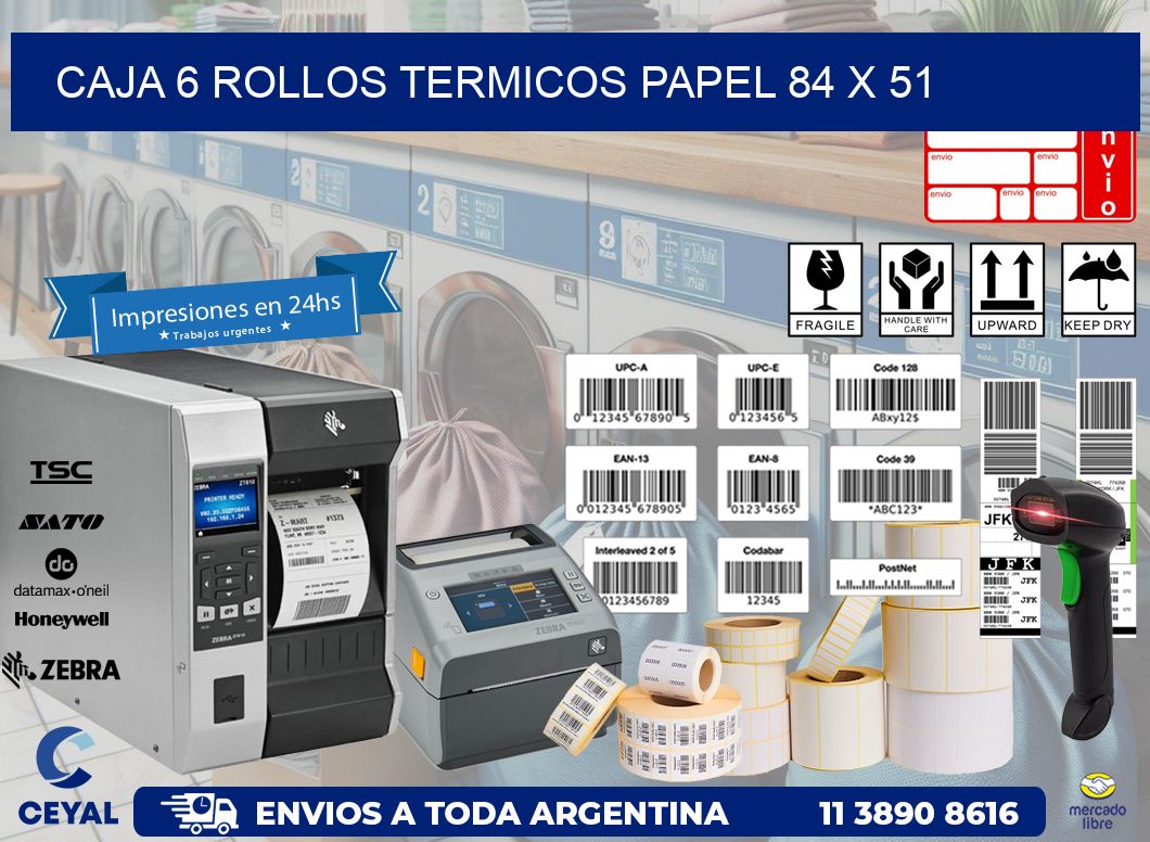 CAJA 6 ROLLOS TERMICOS PAPEL 84 x 51
