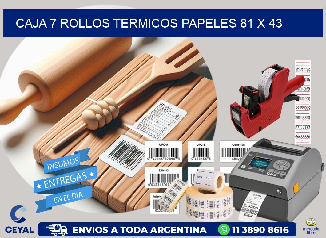 CAJA 7 ROLLOS TERMICOS PAPELES 81 x 43