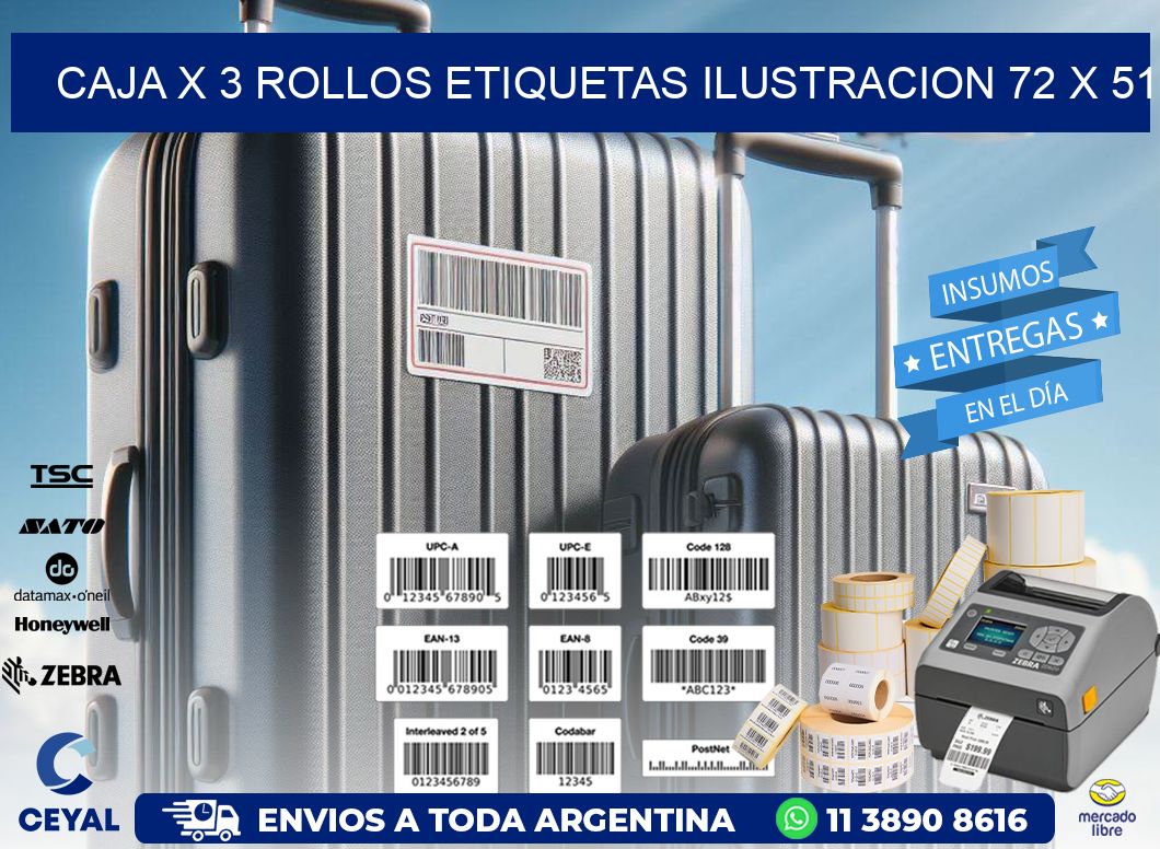 Caja X 3 Rollos Etiquetas Ilustracion 72 x 51