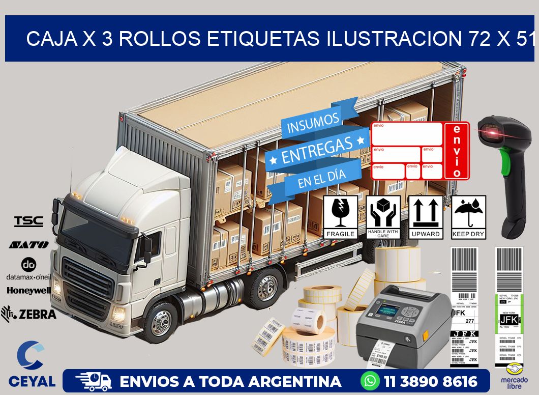 Caja X 3 Rollos Etiquetas Ilustracion 72 x 51
