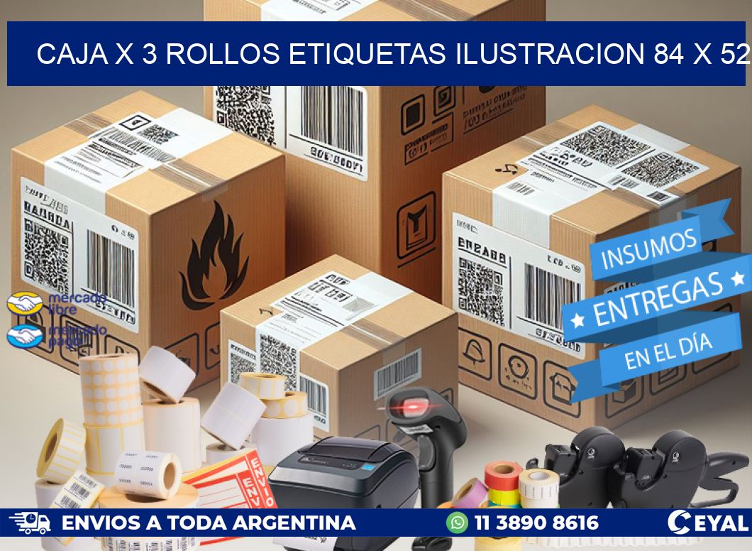 Caja X 3 Rollos Etiquetas Ilustracion 84 x 52