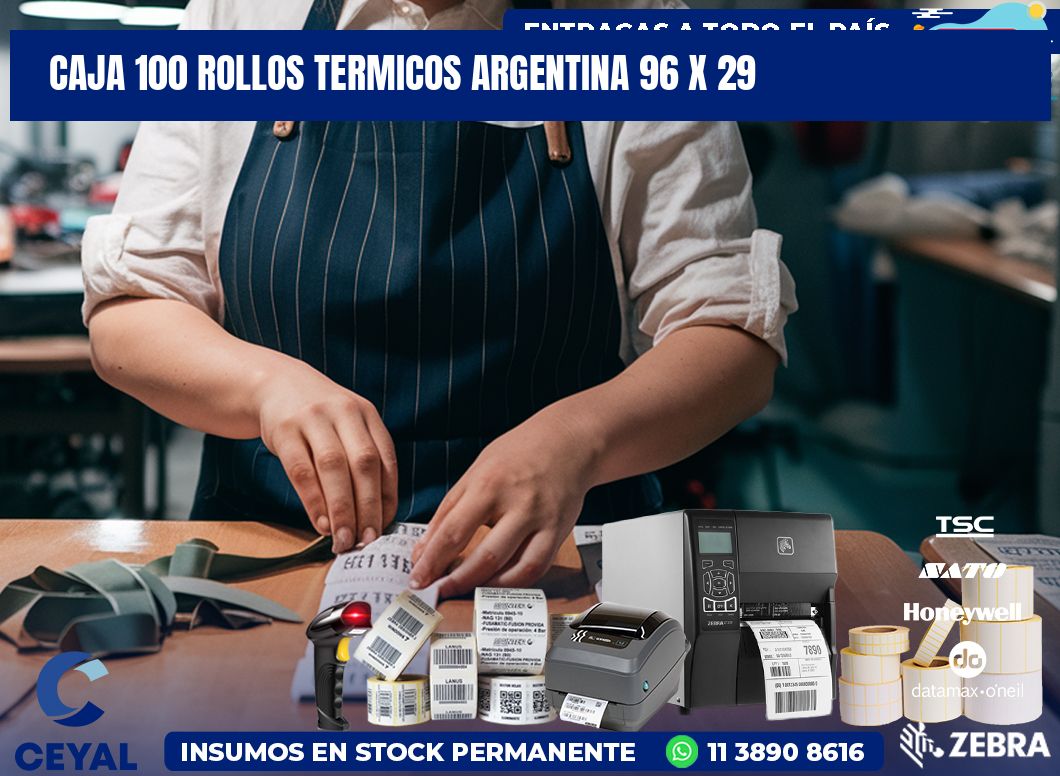 CAJA 100 ROLLOS TERMICOS ARGENTINA 96 x 29