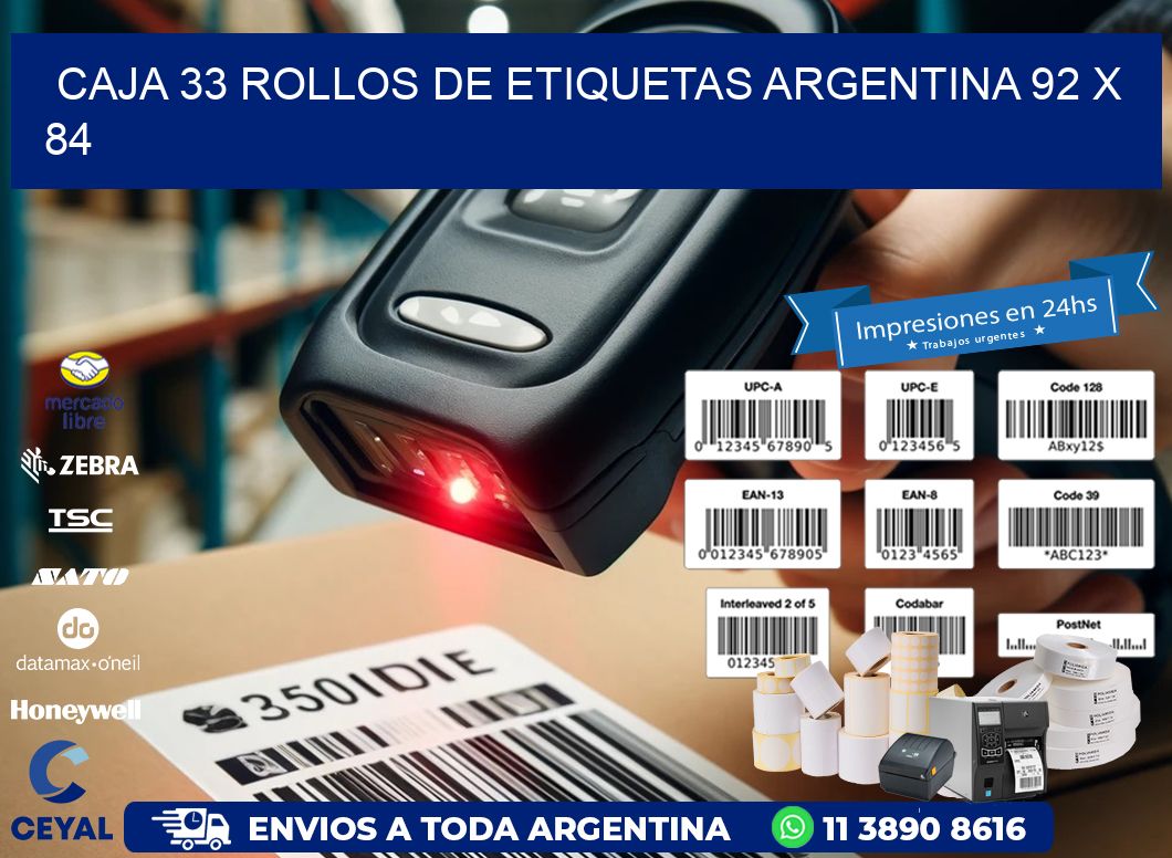 CAJA 33 ROLLOS DE ETIQUETAS ARGENTINA 92 x 84