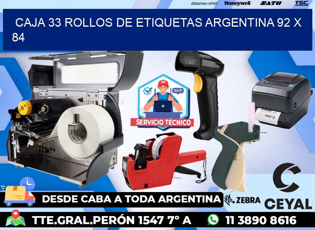CAJA 33 ROLLOS DE ETIQUETAS ARGENTINA 92 x 84