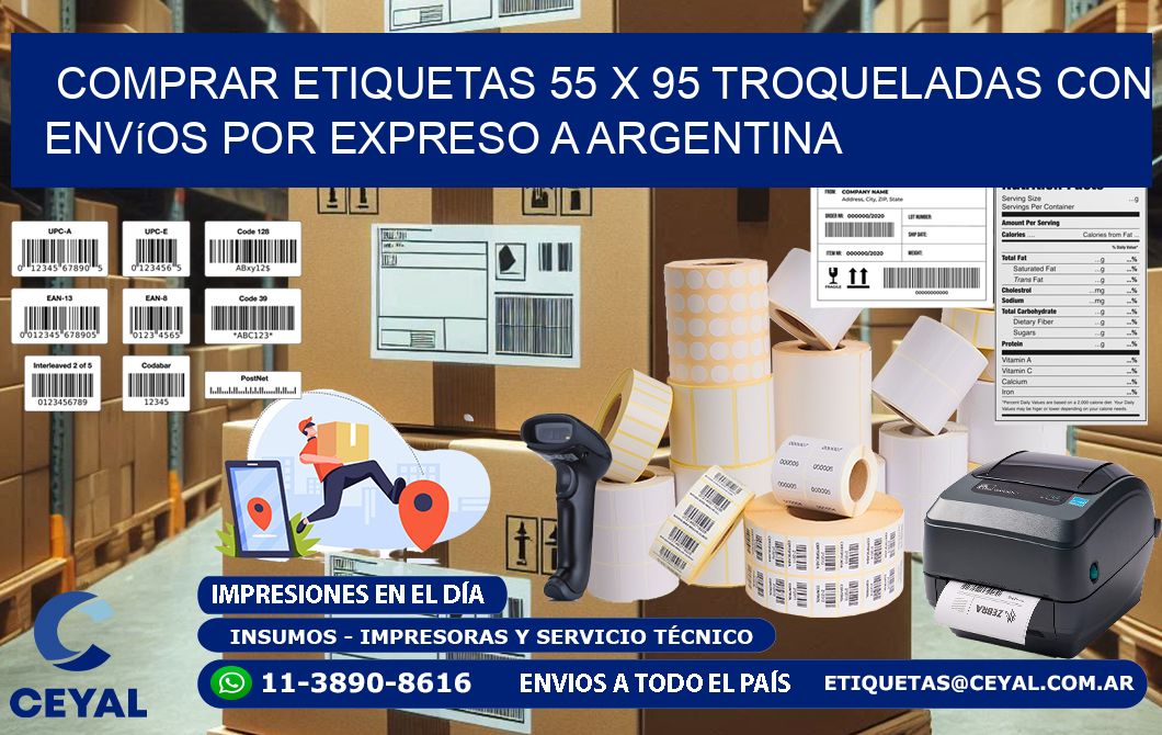 Comprar etiquetas 55 x 95 troqueladas con envíos por expreso a Argentina