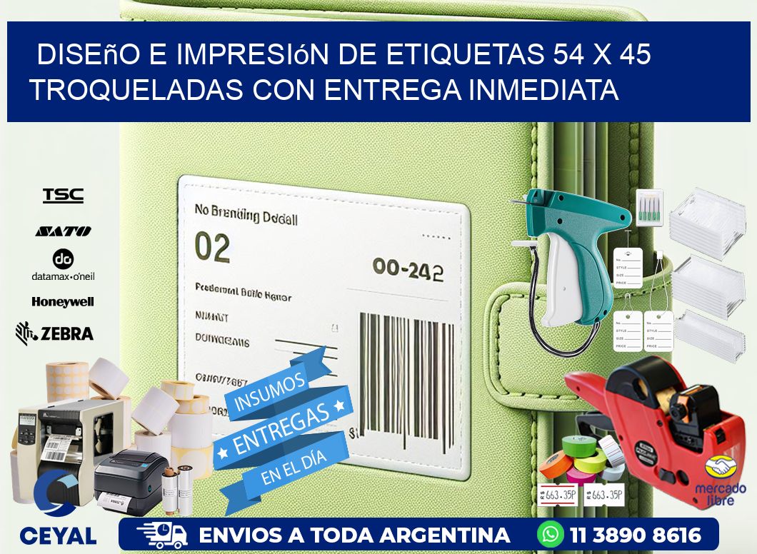 Diseño e impresión de etiquetas 54 x 45 troqueladas con entrega inmediata