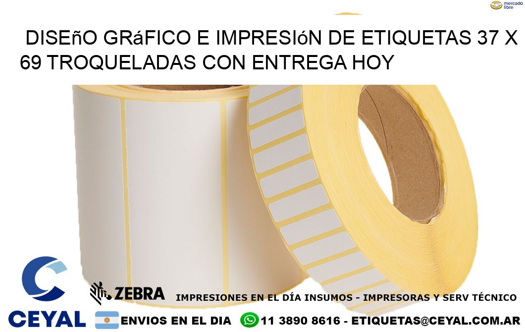 Diseño gráfico e impresión de etiquetas 37 x 69 troqueladas con entrega hoy