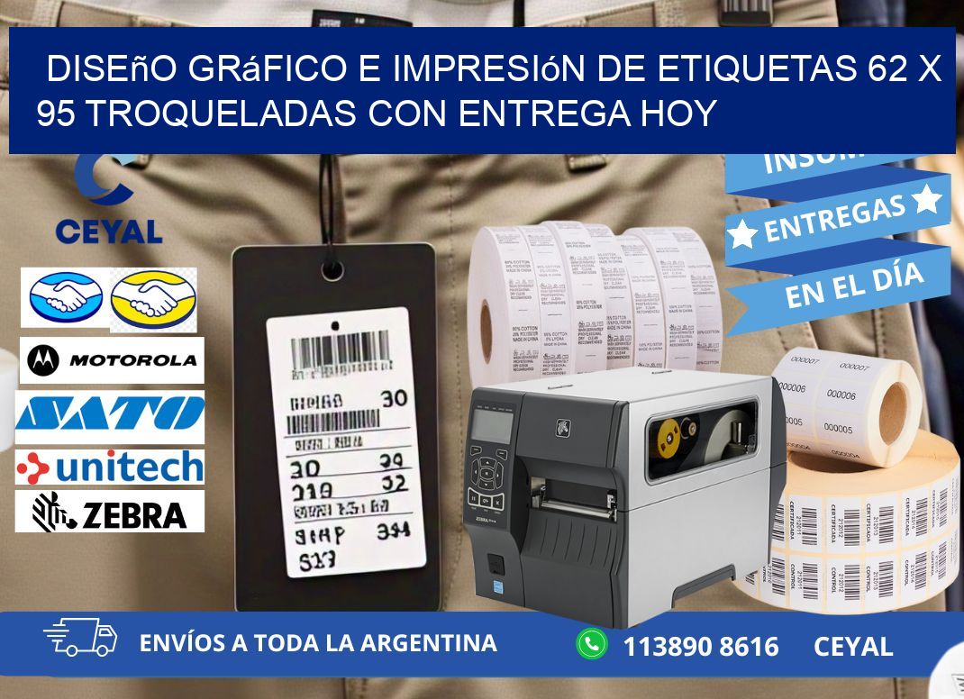 Diseño gráfico e impresión de etiquetas 62 x 95 troqueladas con entrega hoy