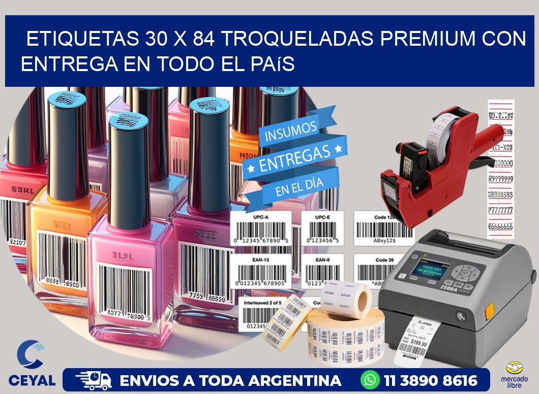 Etiquetas 30 x 84 troqueladas premium con entrega en todo el país