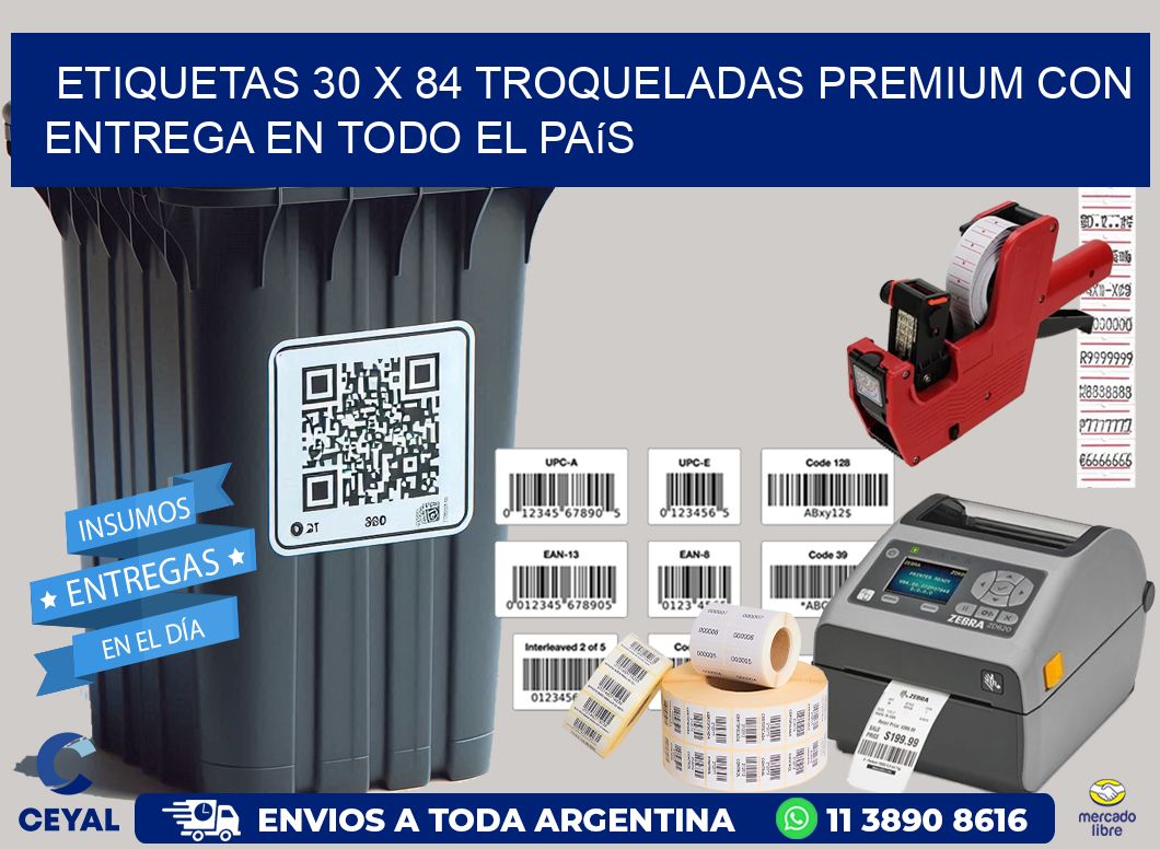 Etiquetas 30 x 84 troqueladas premium con entrega en todo el país
