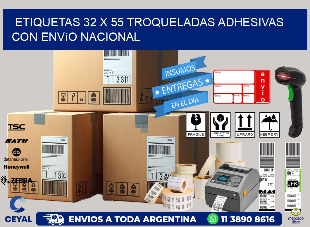 Etiquetas 32 x 55 troqueladas adhesivas con envío nacional