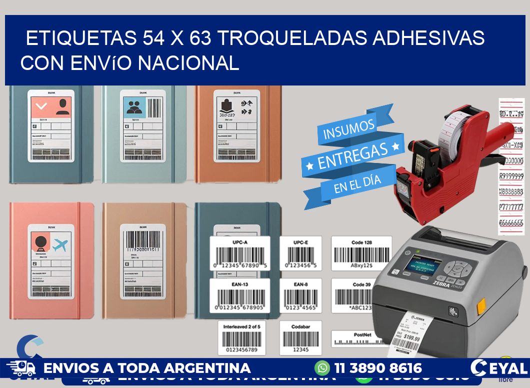Etiquetas 54 x 63 troqueladas adhesivas con envío nacional