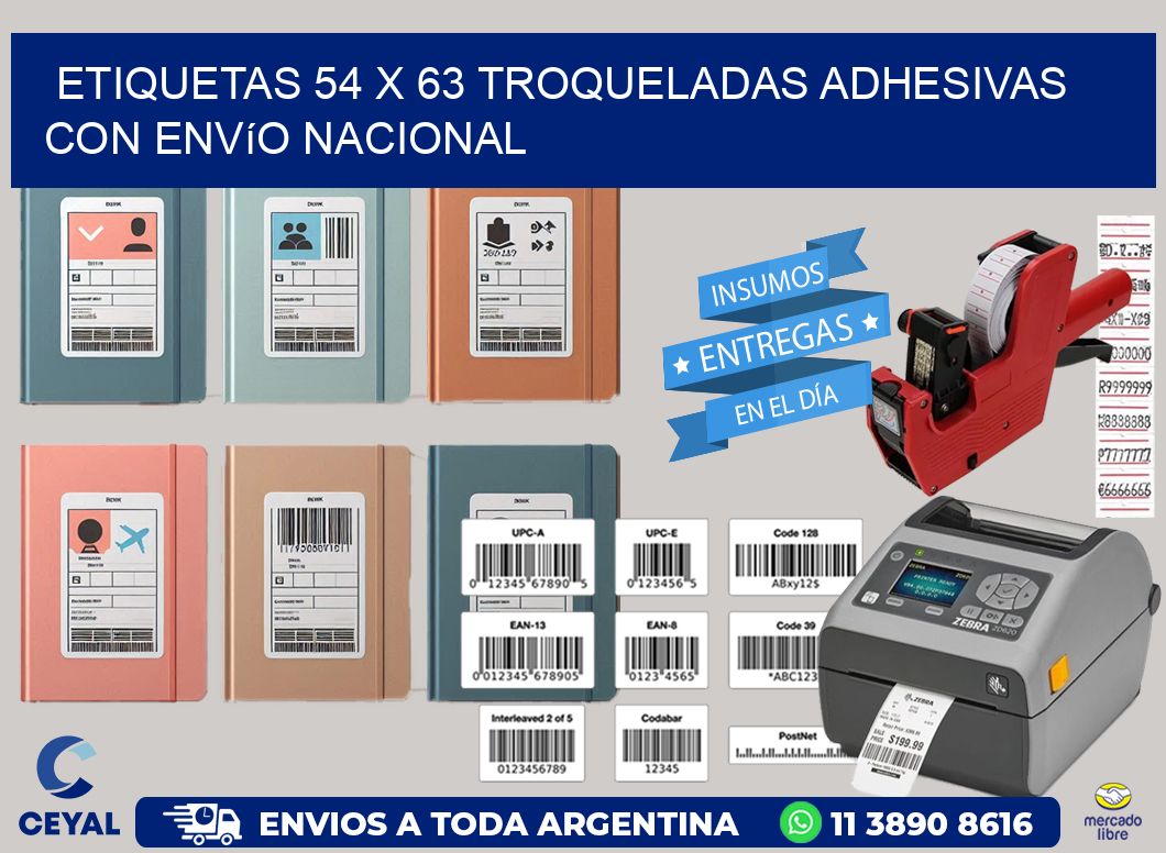 Etiquetas 54 x 63 troqueladas adhesivas con envío nacional