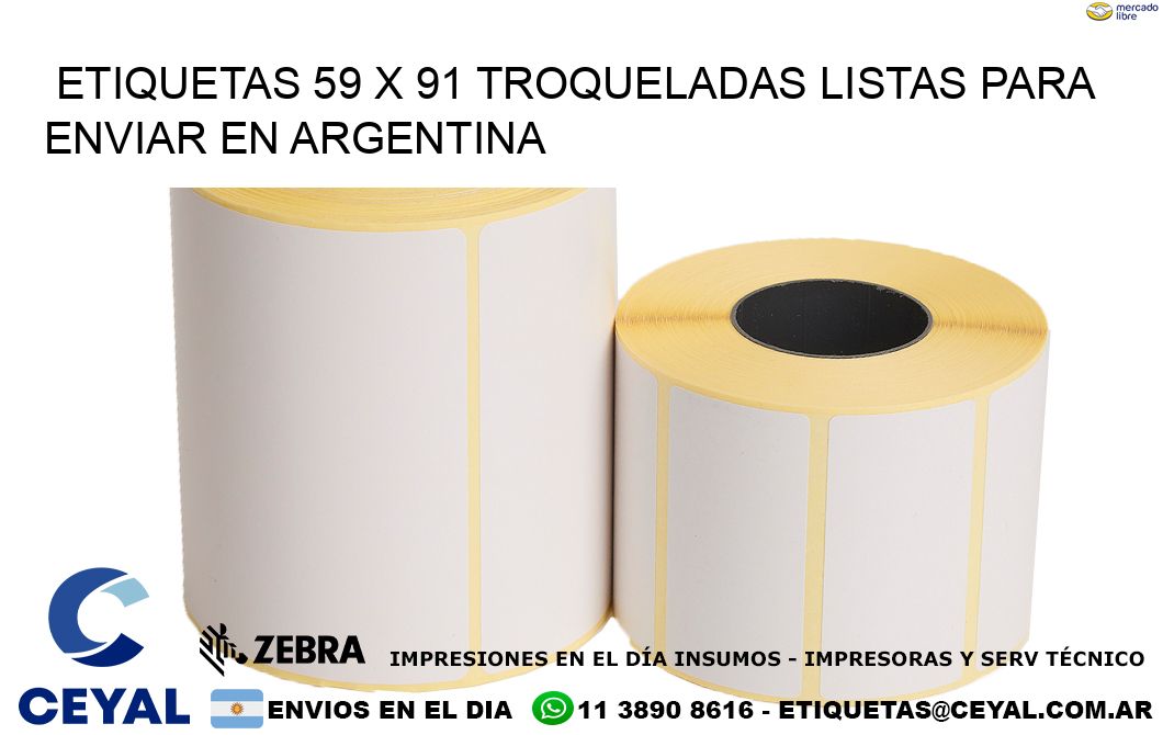 Etiquetas 59 x 91 troqueladas listas para enviar en Argentina