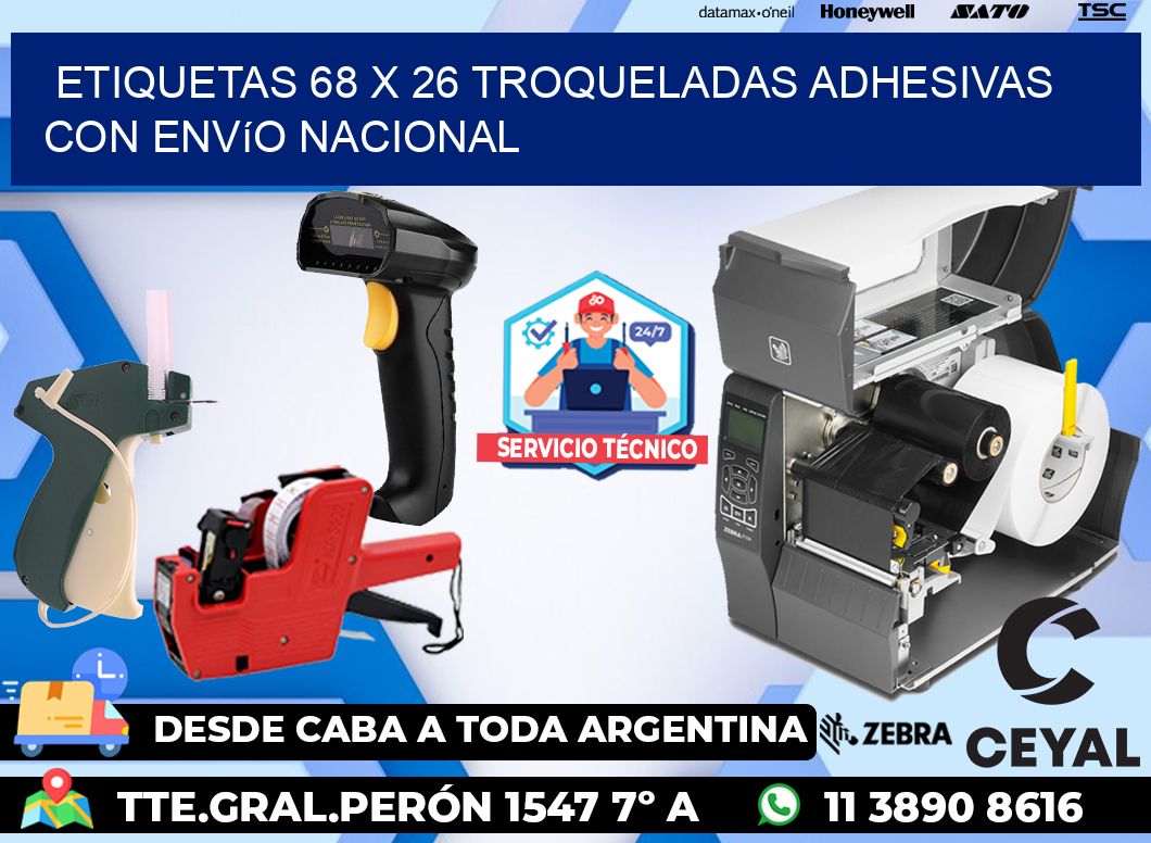 Etiquetas 68 x 26 troqueladas adhesivas con envío nacional