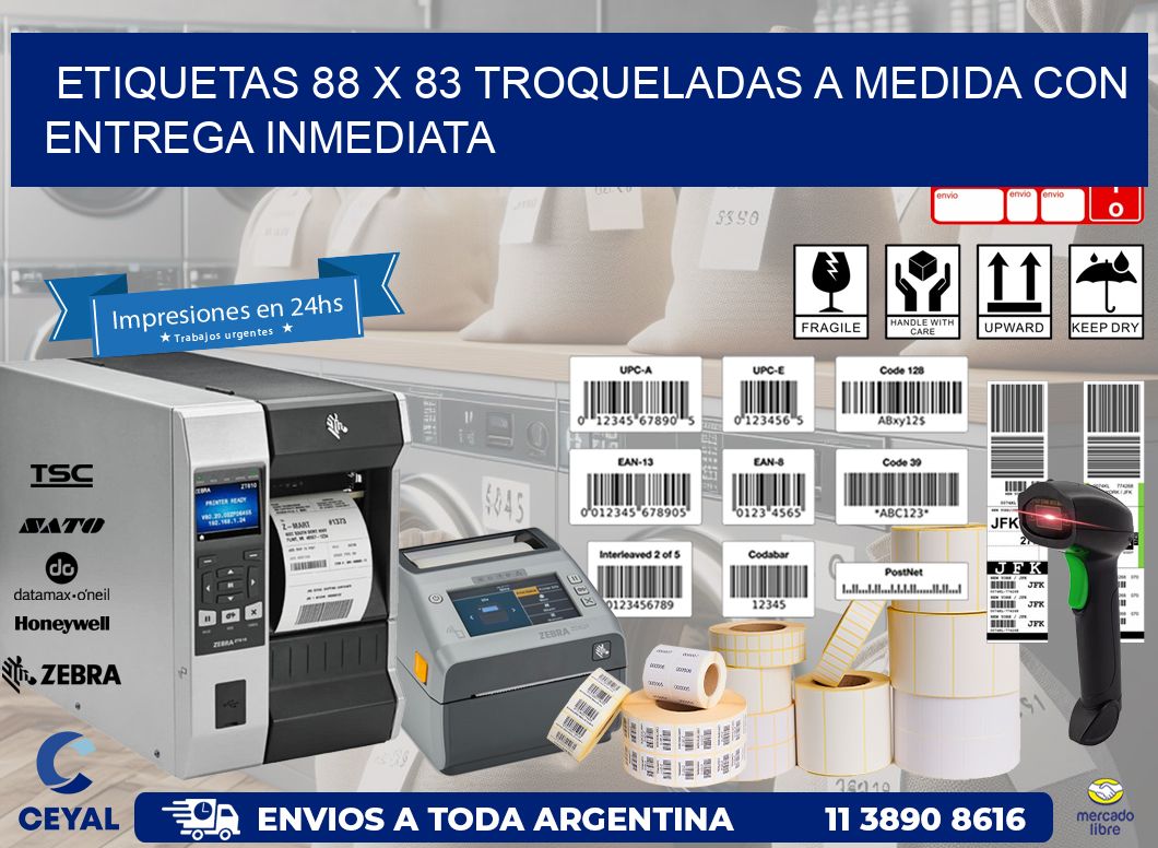 Etiquetas 88 x 83 troqueladas a medida con entrega inmediata