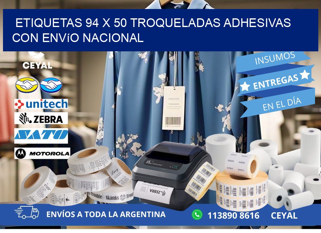 Etiquetas 94 x 50 troqueladas adhesivas con envío nacional