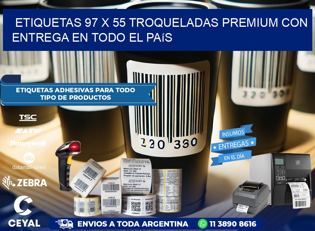 Etiquetas 97 x 55 troqueladas premium con entrega en todo el país