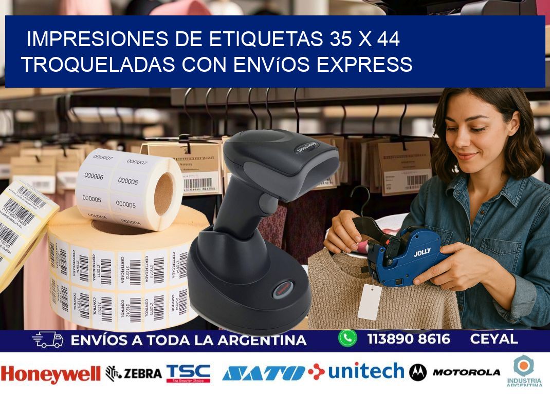Impresiones de etiquetas 35 x 44 troqueladas con envíos express