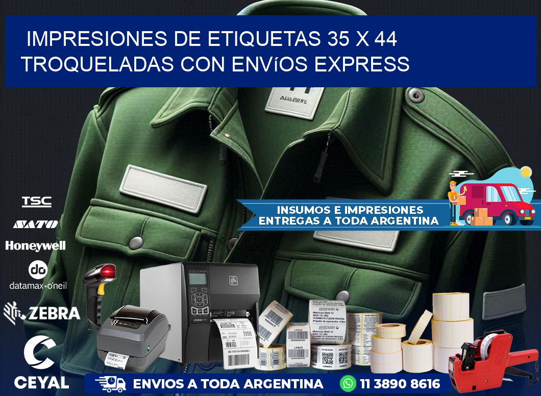Impresiones de etiquetas 35 x 44 troqueladas con envíos express