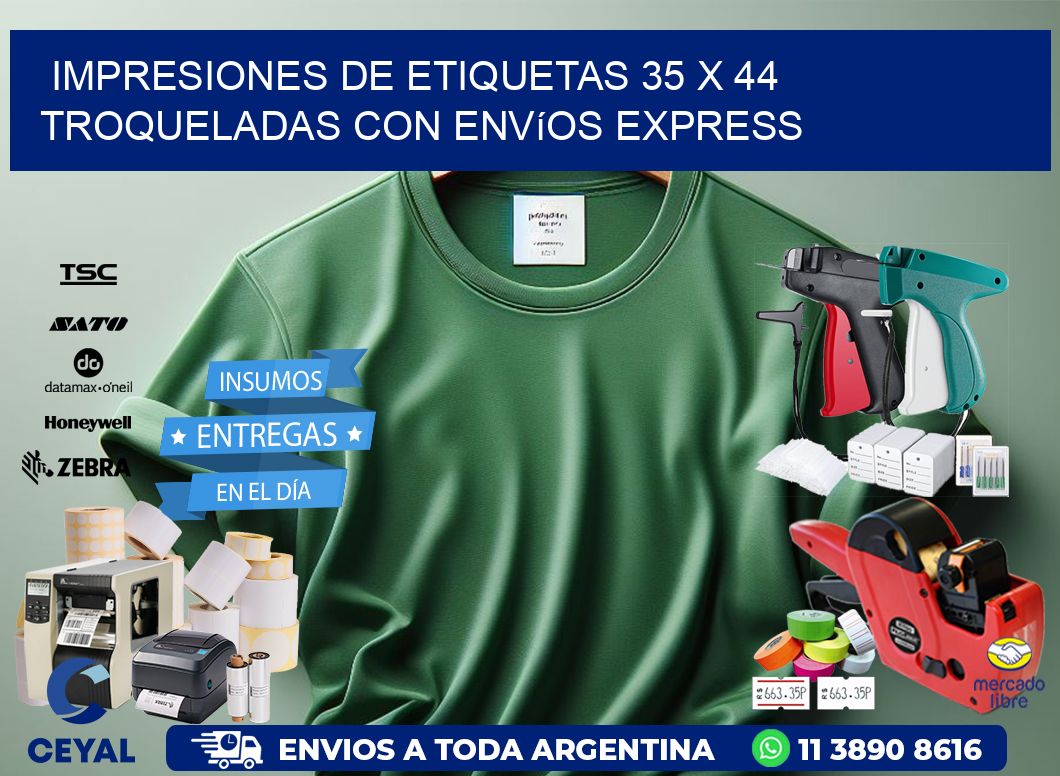 Impresiones de etiquetas 35 x 44 troqueladas con envíos express