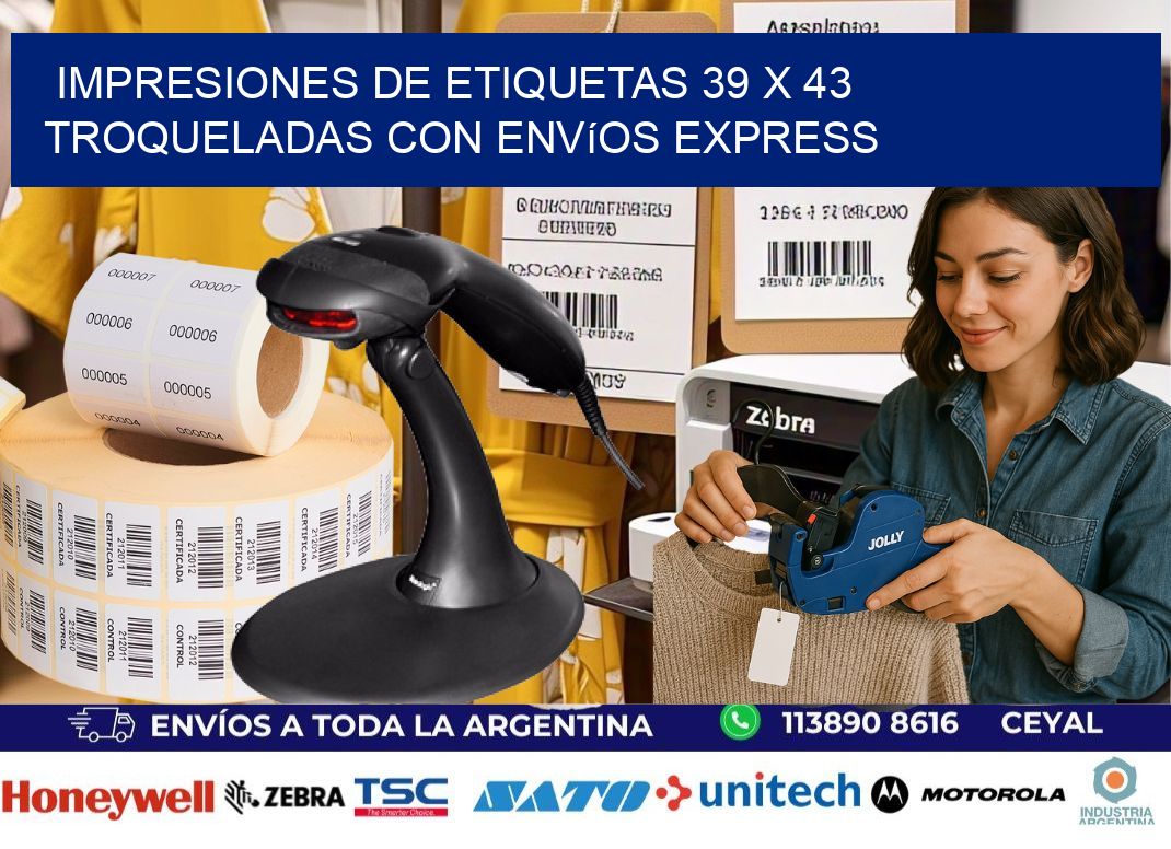 Impresiones de etiquetas 39 x 43 troqueladas con envíos express