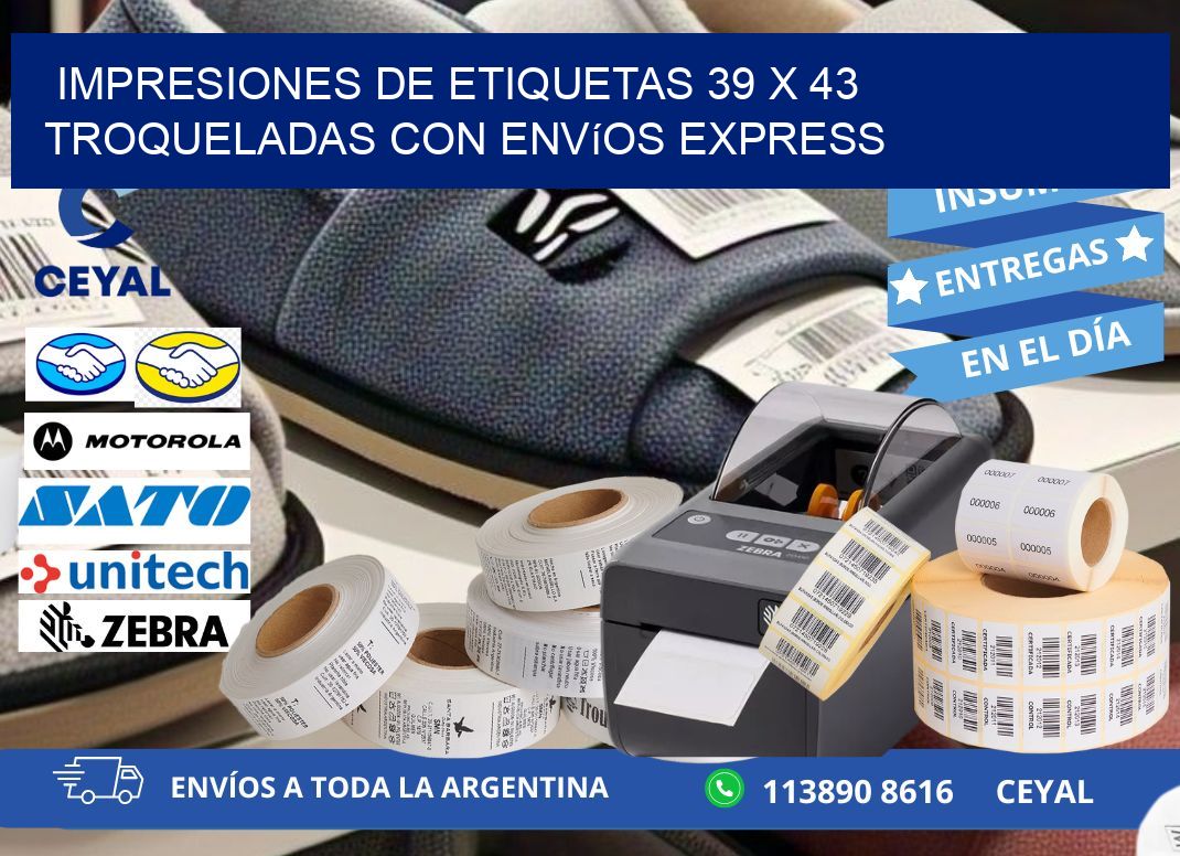 Impresiones de etiquetas 39 x 43 troqueladas con envíos express