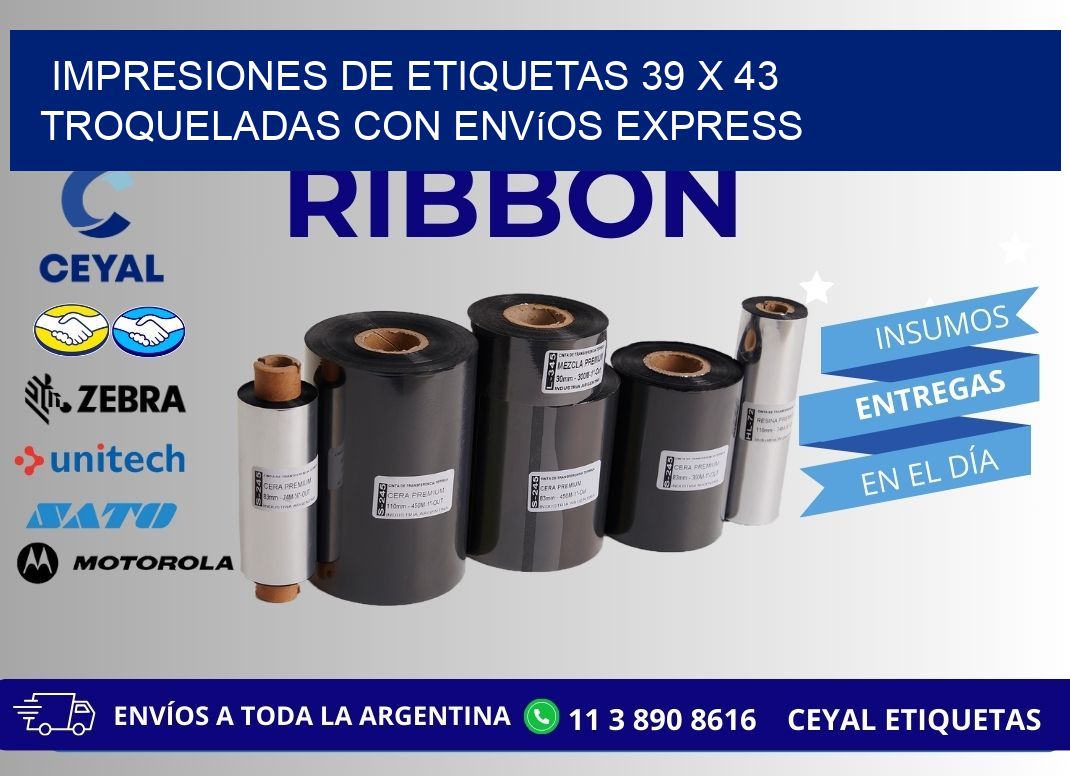 Impresiones de etiquetas 39 x 43 troqueladas con envíos express