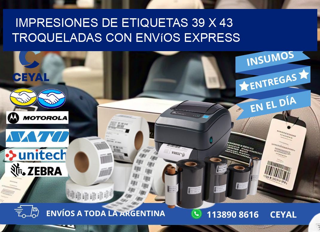 Impresiones de etiquetas 39 x 43 troqueladas con envíos express