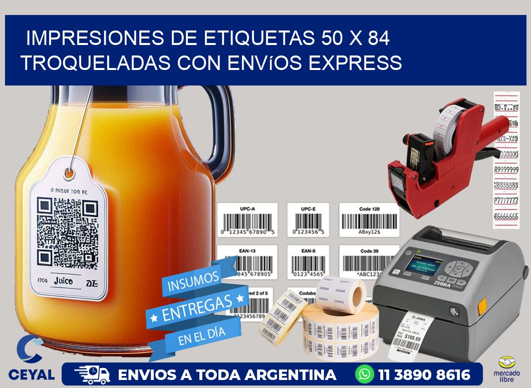 Impresiones de etiquetas 50 x 84 troqueladas con envíos express