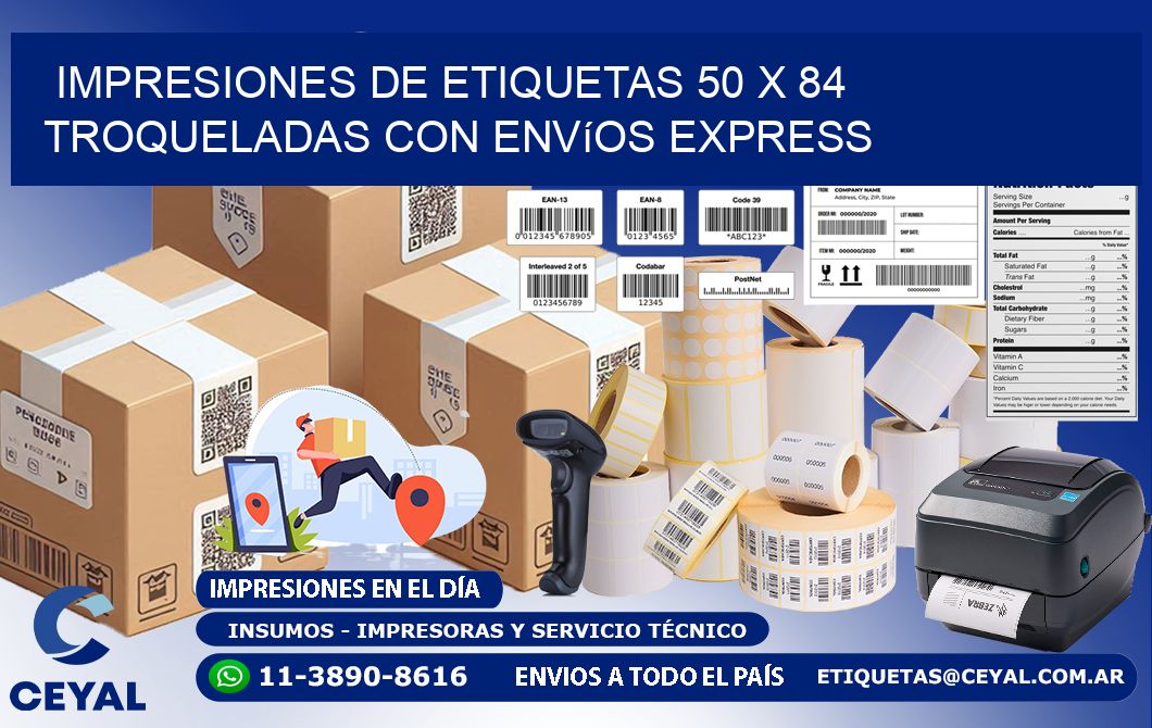 Impresiones de etiquetas 50 x 84 troqueladas con envíos express