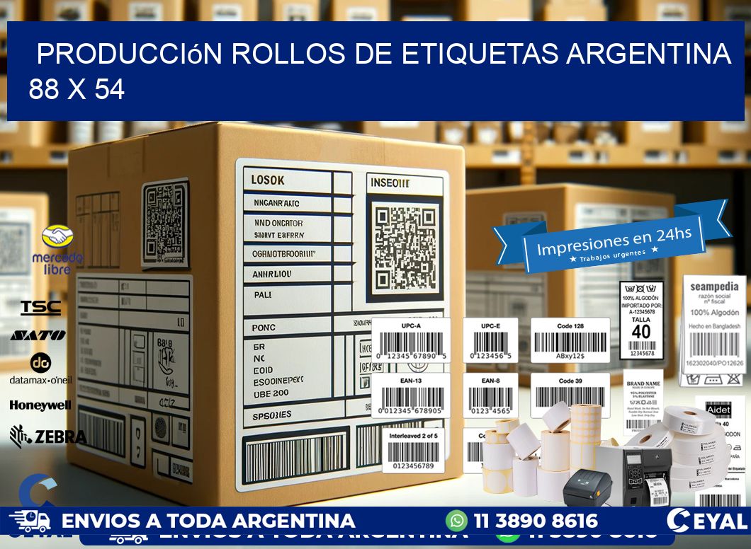 Producción ROLLOS DE ETIQUETAS ARGENTINA 88 x 54