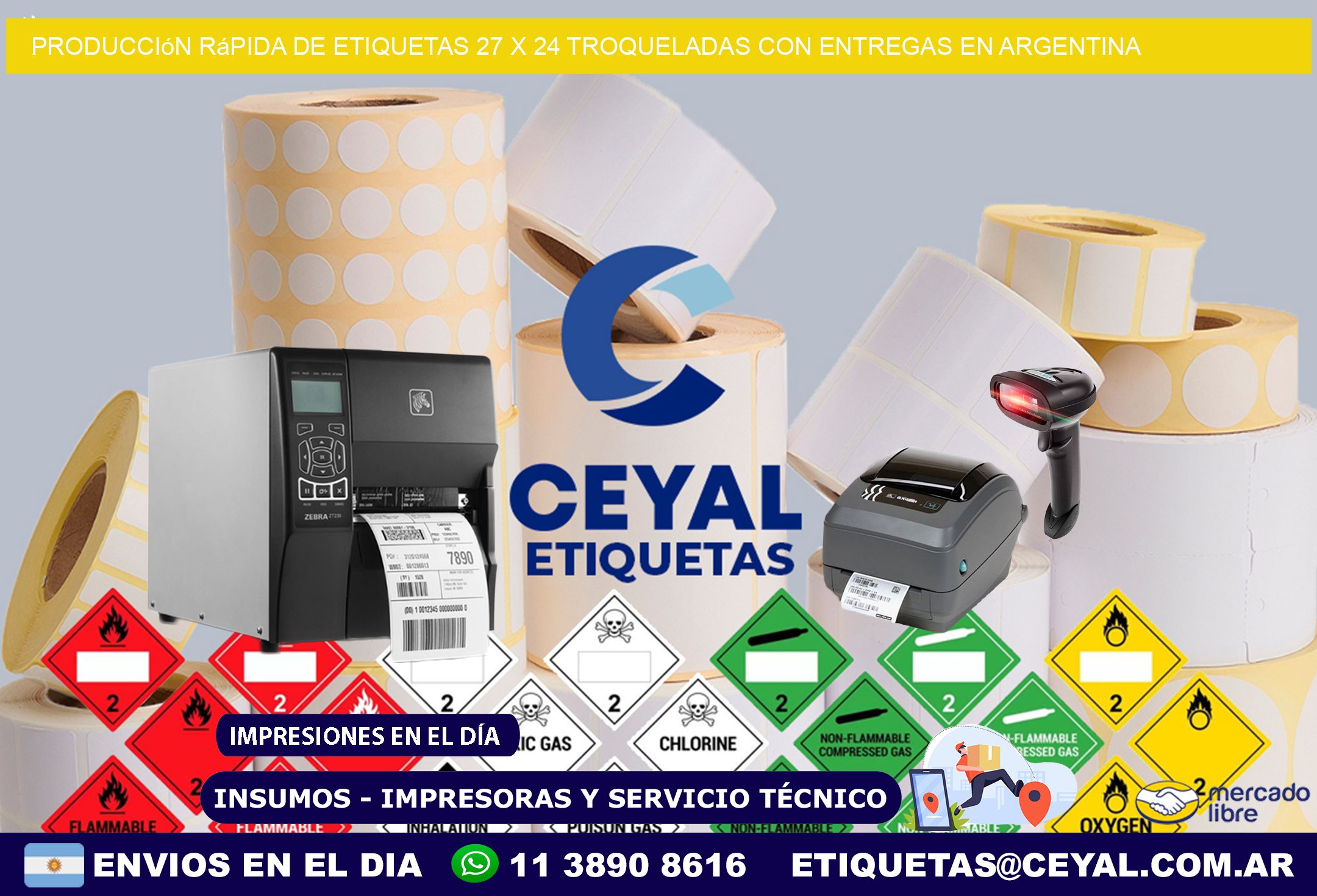 Producción rápida de etiquetas 27 x 24 troqueladas con entregas en Argentina