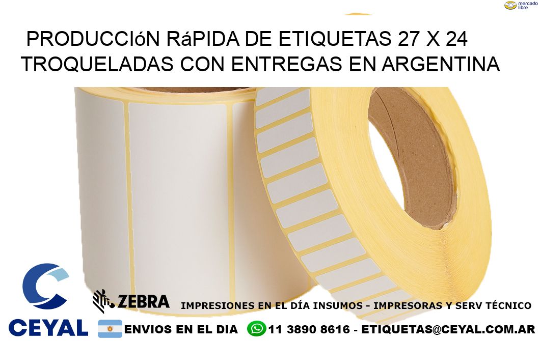 Producción rápida de etiquetas 27 x 24 troqueladas con entregas en Argentina