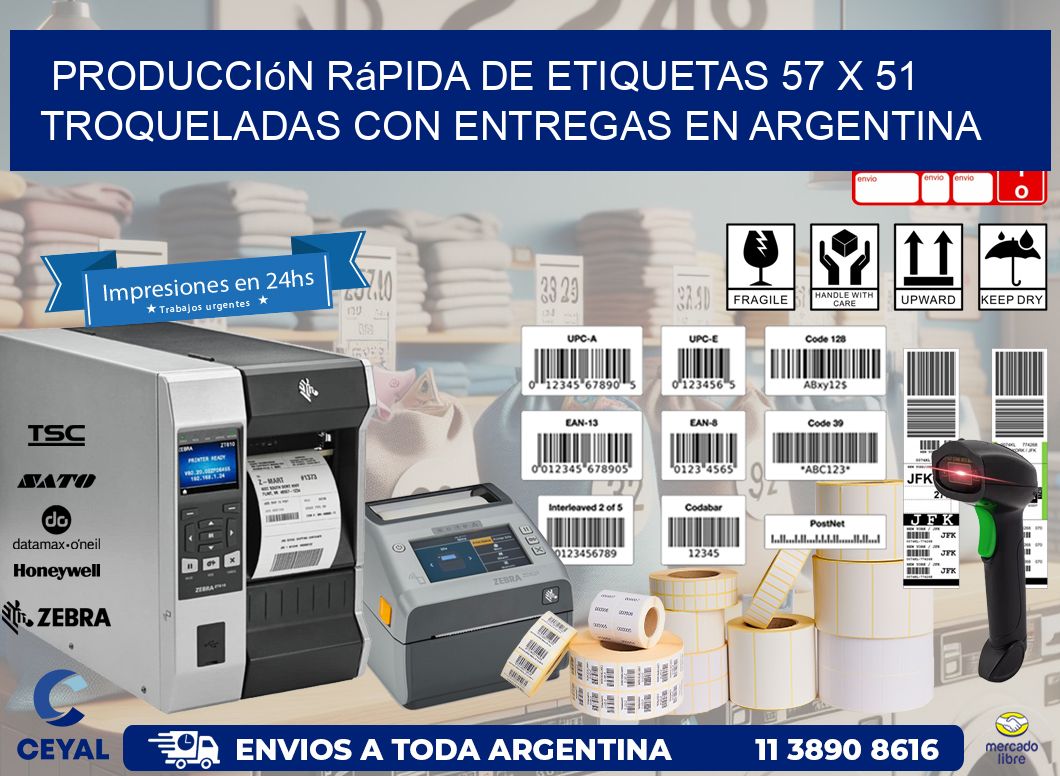 Producción rápida de etiquetas 57 x 51 troqueladas con entregas en Argentina