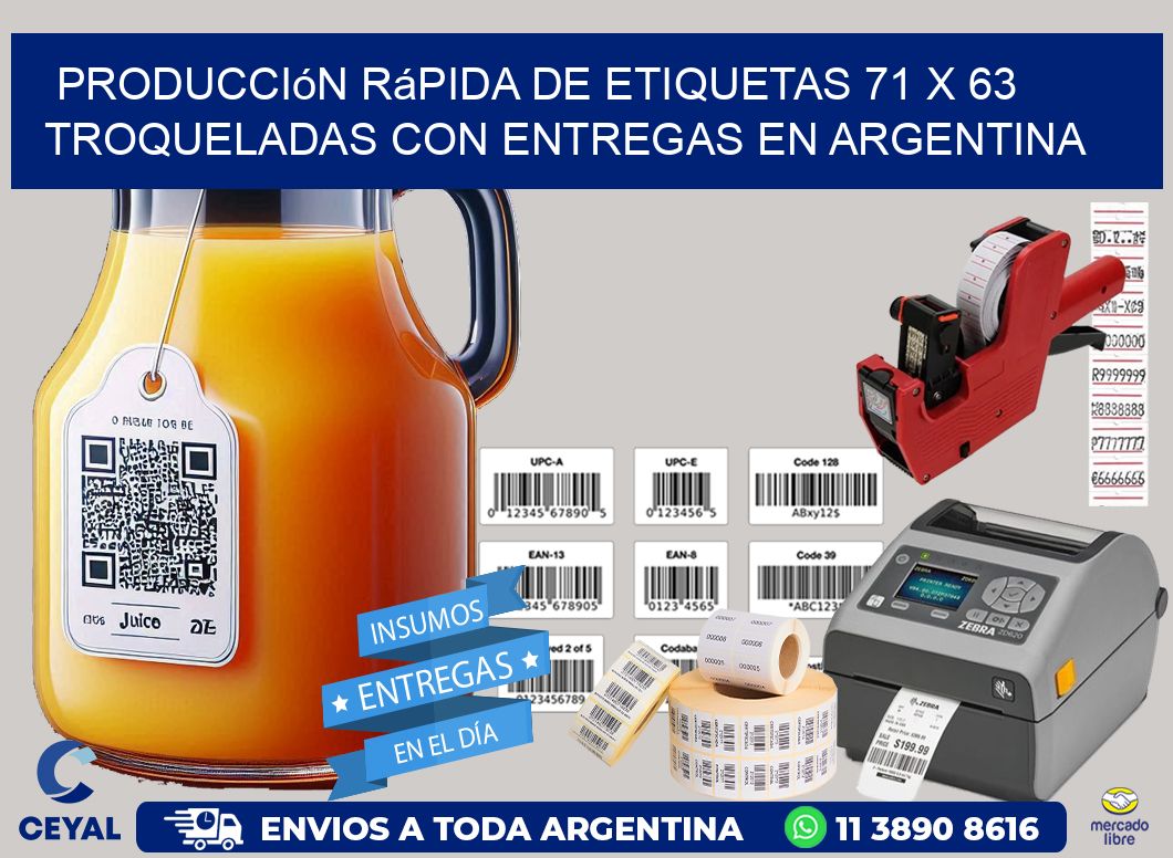 Producción rápida de etiquetas 71 x 63 troqueladas con entregas en Argentina