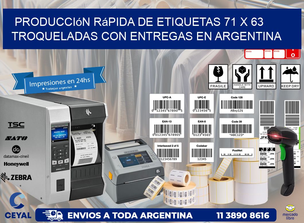 Producción rápida de etiquetas 71 x 63 troqueladas con entregas en Argentina