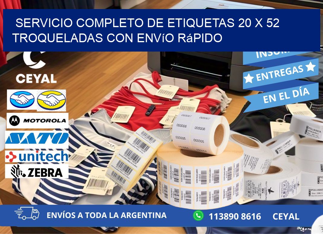 Servicio completo de etiquetas 20 x 52 troqueladas con envío rápido
