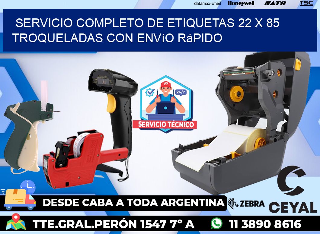 Servicio completo de etiquetas 22 x 85 troqueladas con envío rápido
