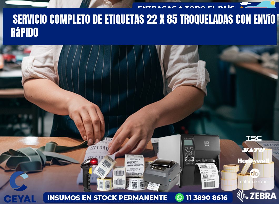 Servicio completo de etiquetas 22 x 85 troqueladas con envío rápido