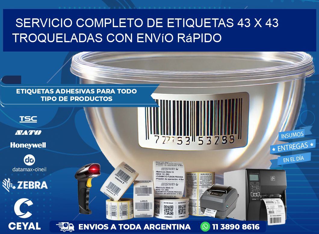 Servicio completo de etiquetas 43 x 43 troqueladas con envío rápido
