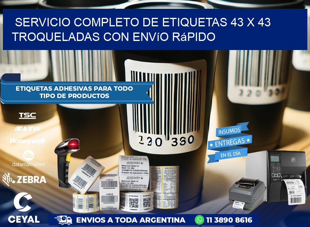 Servicio completo de etiquetas 43 x 43 troqueladas con envío rápido