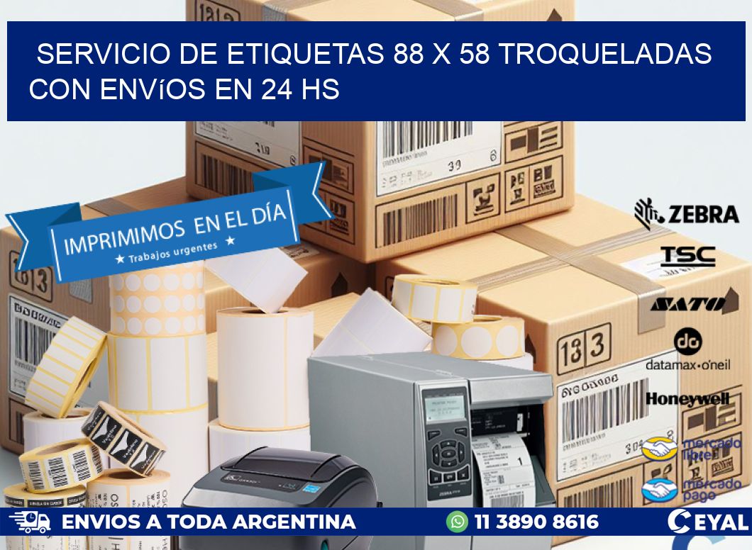Servicio de etiquetas 88 x 58 troqueladas con envíos en 24 hs