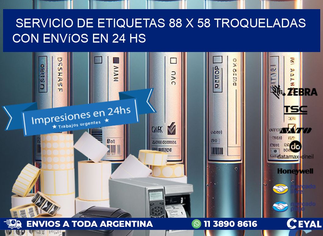 Servicio de etiquetas 88 x 58 troqueladas con envíos en 24 hs