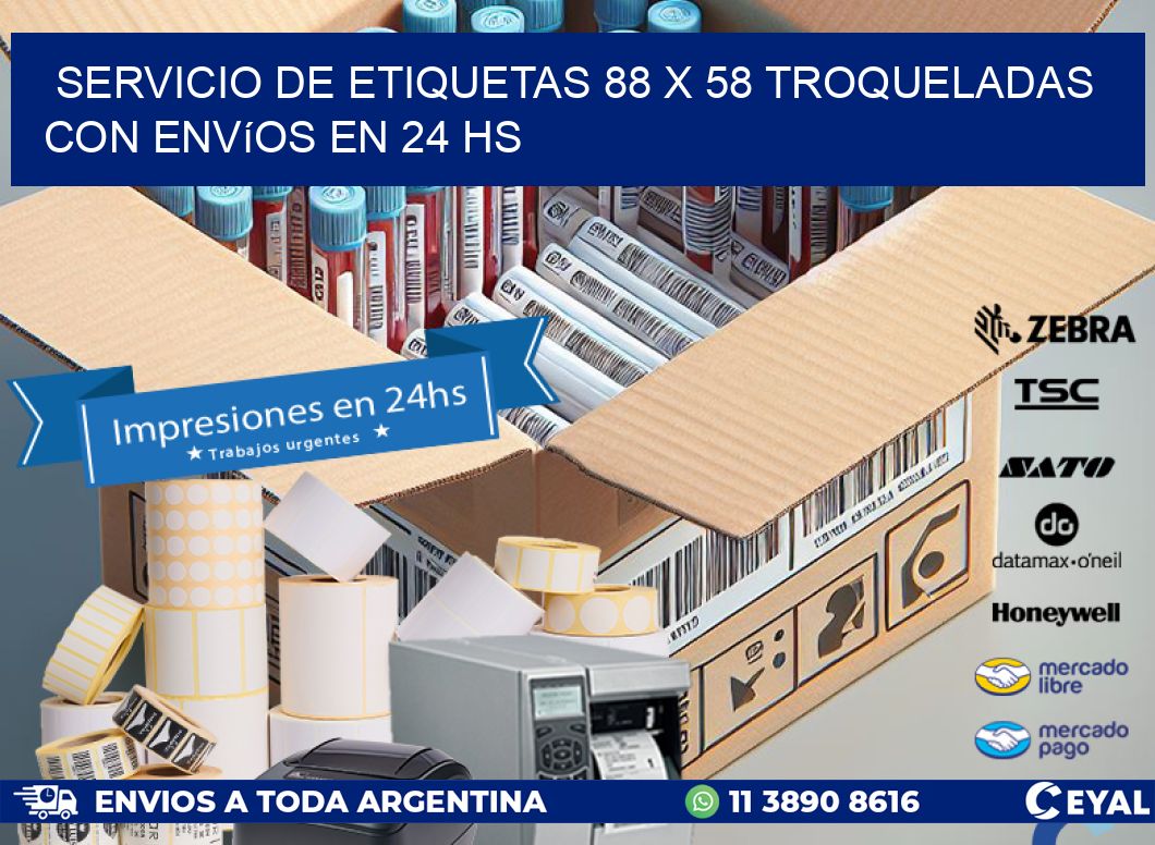 Servicio de etiquetas 88 x 58 troqueladas con envíos en 24 hs