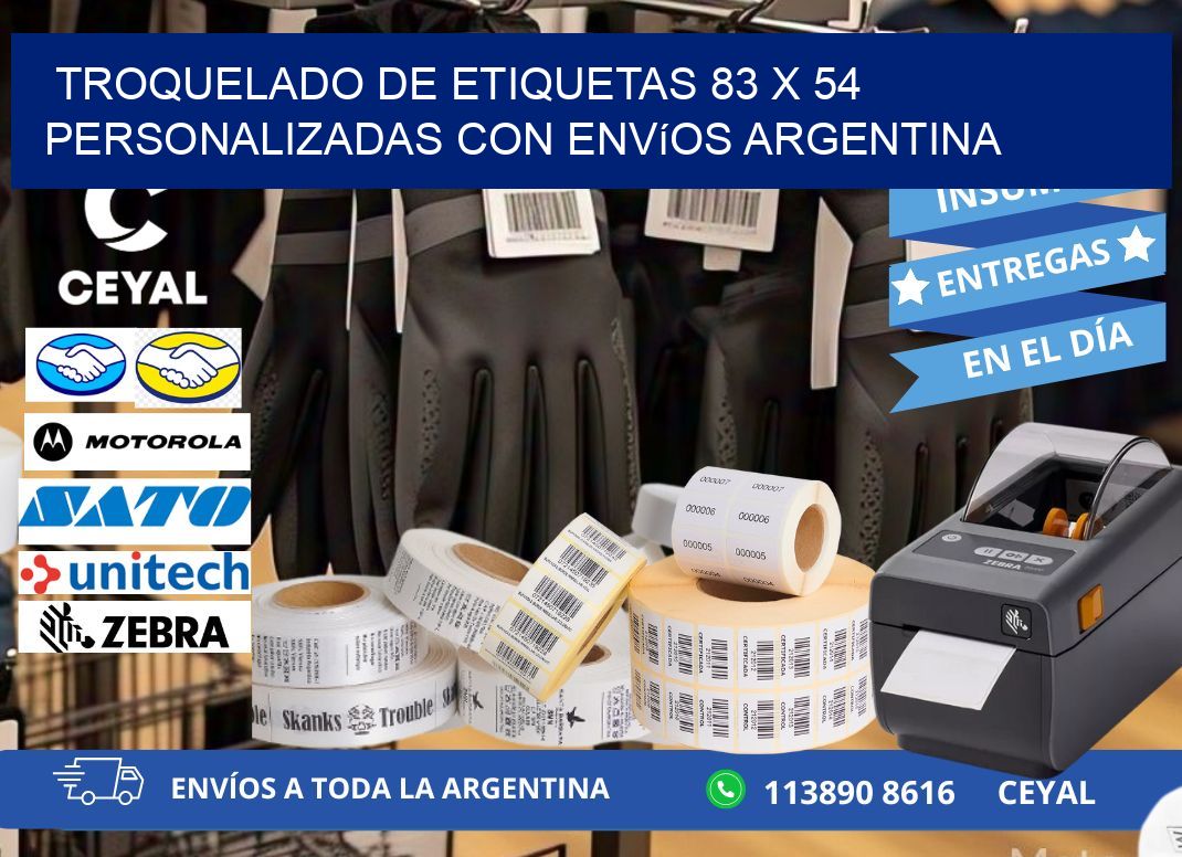 Troquelado de etiquetas 83 x 54 personalizadas con envíos Argentina