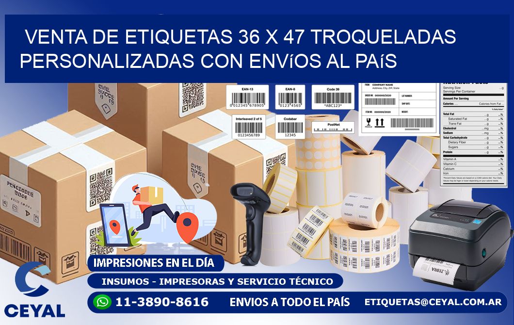 Venta de etiquetas 36 x 47 troqueladas personalizadas con envíos al país