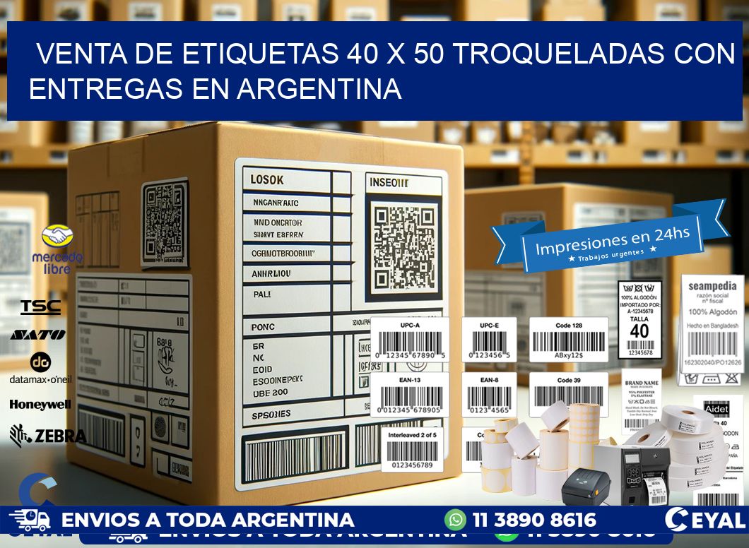 Venta de etiquetas 40 x 50 troqueladas con entregas en Argentina